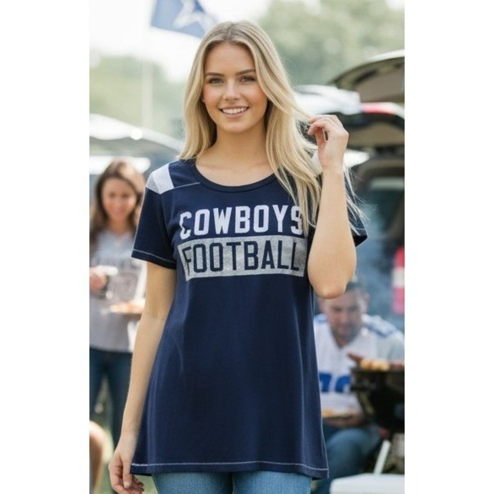 Dallas Cowboys Women's V-Neck T-Shirt Blue 100% Cotton NFL Team Apparel Large